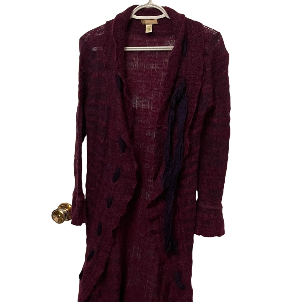 Nordstrom Burgundy Open Cardigan With Ribbon Detail Size Small